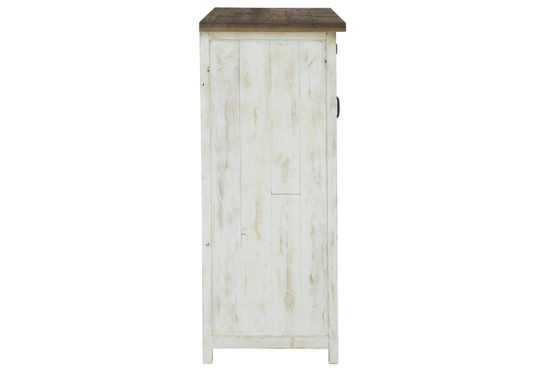 Provence 4 Drawer Chest in Rustic Natural Antique White side view - sliding door chest by LH Imports - Whats New Furniture Portland OR