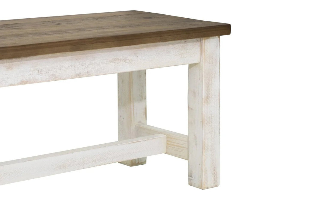 Provence Bench in Antique White Rustic Natural seat detail - bench by LH Imports - Whats New Furniture Portland OR