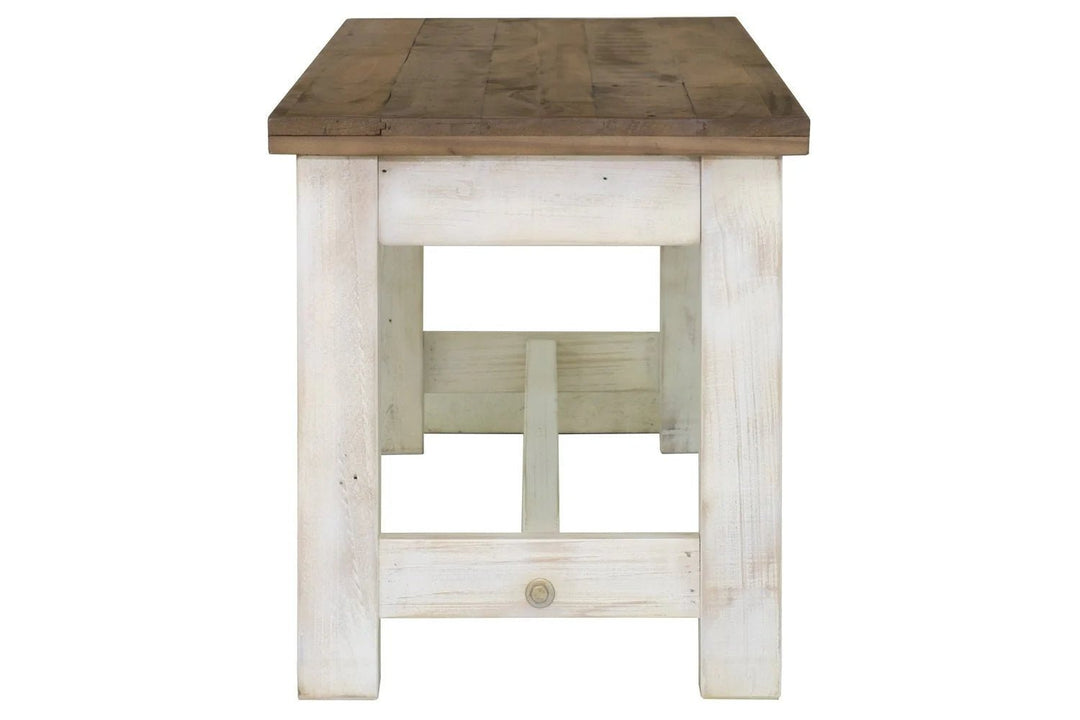 Provence Bench in Antique White Rustic Natural side view - bench by LH Imports - Whats New Furniture Portland OR