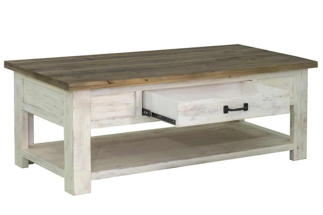 Provence Coffee Table in Antique White/Natural side angle - storage coffee table by LH Imports - Whats New Furniture Portland OR