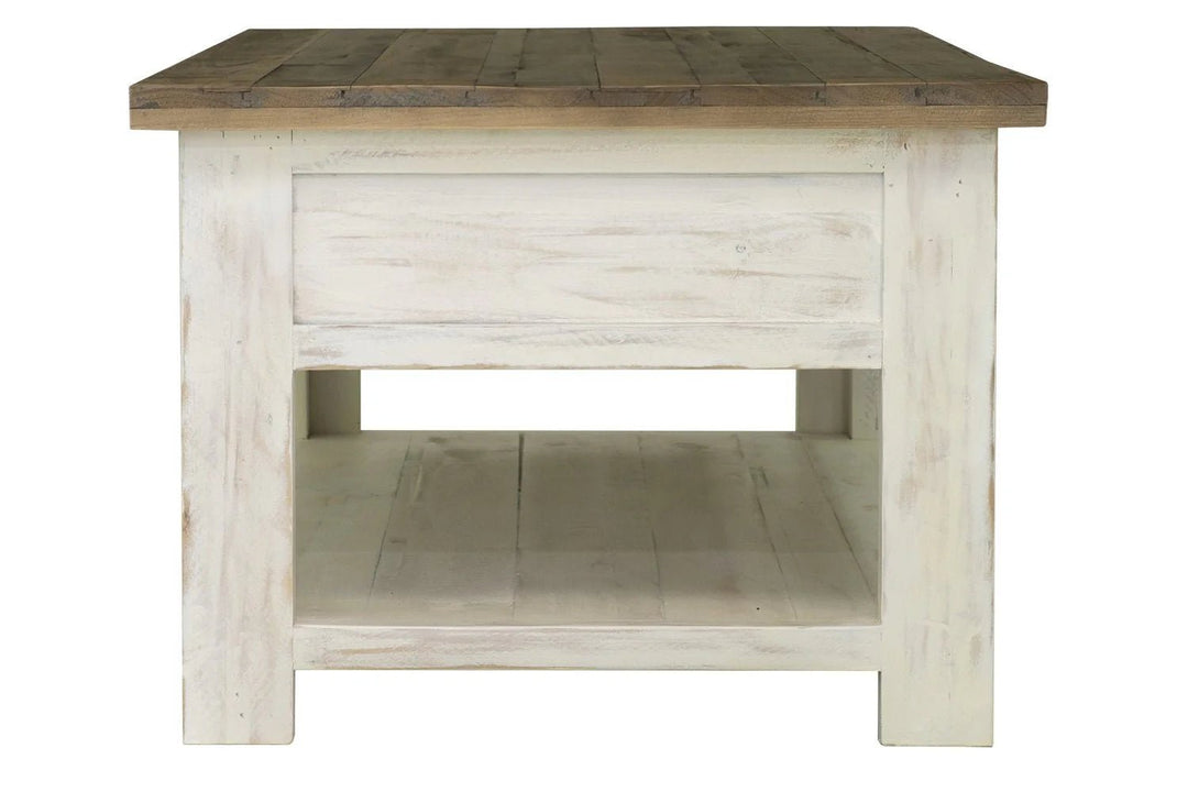 Provence Coffee Table in Antique White/Natural side view - storage coffee table by LH Imports - Whats New Furniture Portland OR