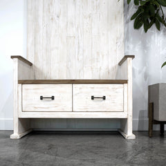 Provence Hall Bench 2 Drawer in Antique White alternate front view - two drawer hall bench by LH Imports - Whats New Furniture Portland OR