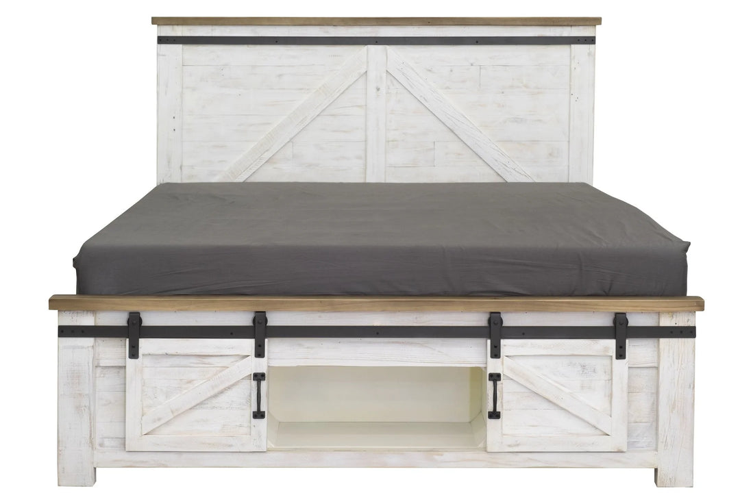 Provence King Bed Frame in Antique White side angle - king storage bed frame by LH Imports - Whats New Furniture Portland OR