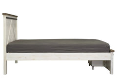 Provence King Bed Frame in Antique White lifestyle setting - king storage bed frame by LH Imports - Whats New Furniture Portland OR