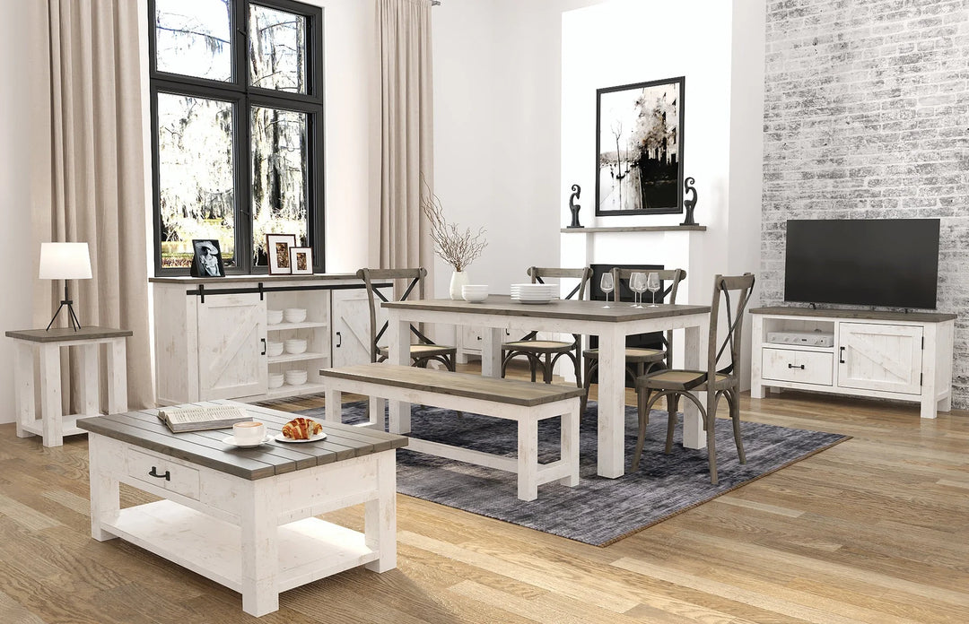 Provence Large Extension Dining Table in Antique White &amp; Natural room setting - large extension dining table by LH Imports - Whats New Furniture Portland OR