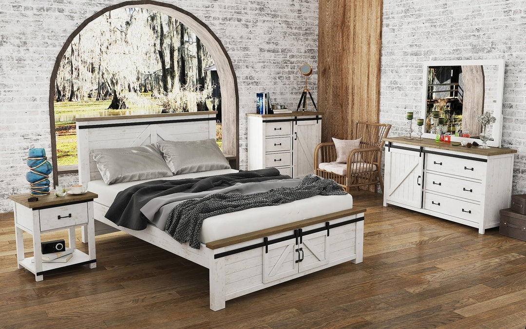 Provence Queen Bed Frame in Antique White alternate angle - queen storage bed frame by LH Imports - Whats New Furniture Portland OR