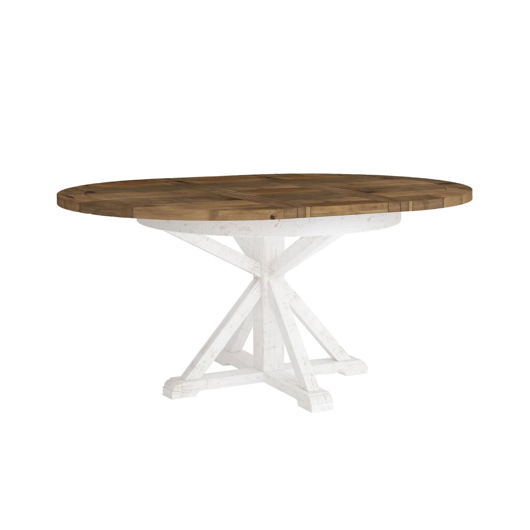 Provence Round Extension Table in White &amp; Natural side angle - round extension dining table by LH Imports - Whats New Furniture Portland OR