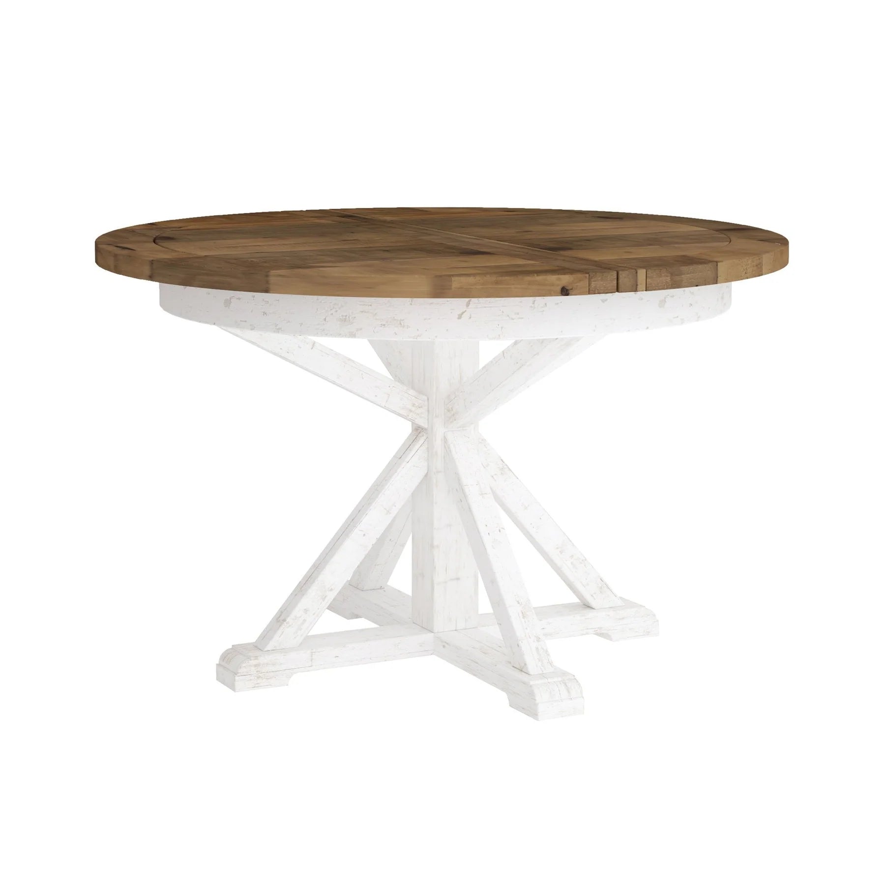 Provence Round Extension Table in White & Natural - round extension dining table by LH - Whats New Furniture Portland OR