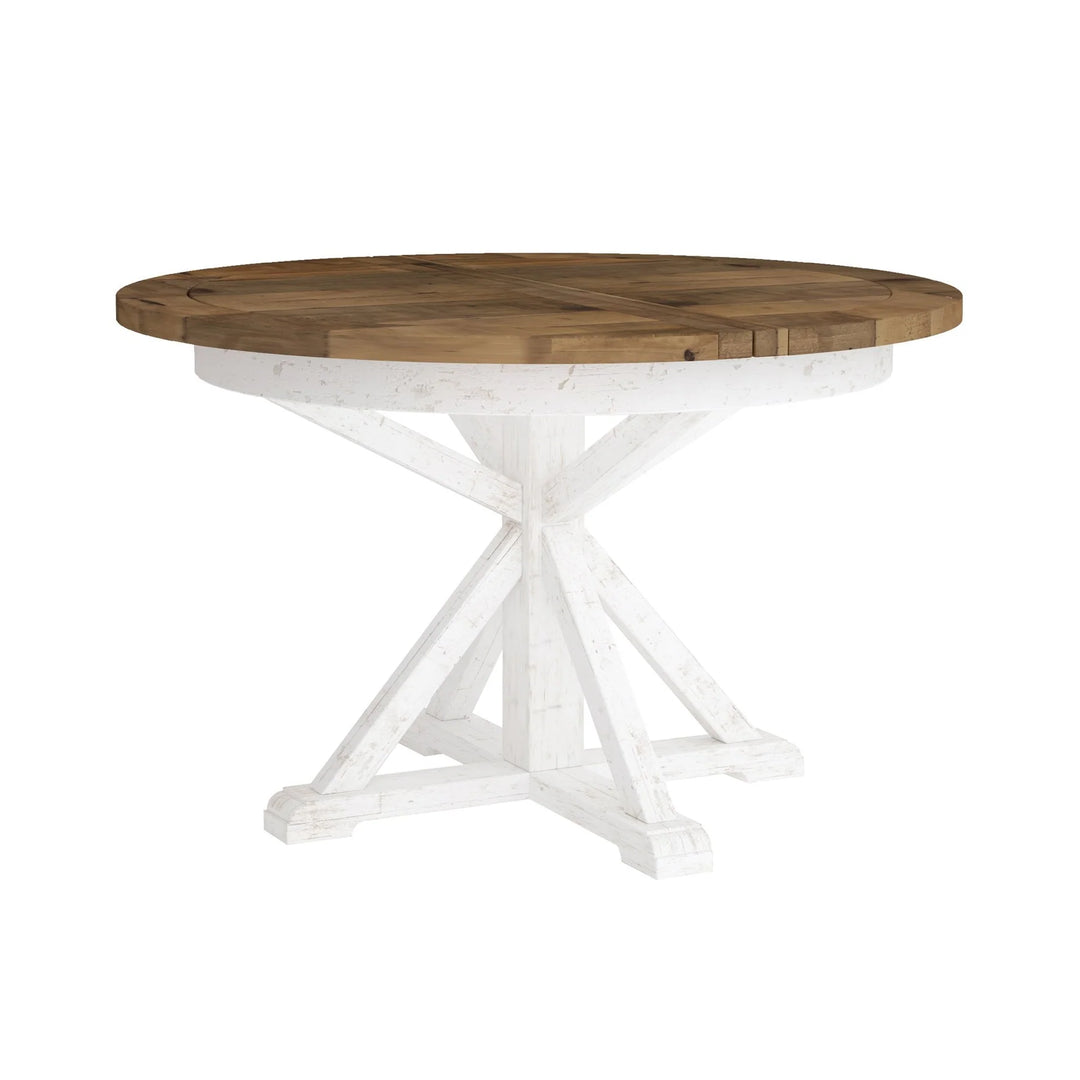 Provence Round Extension Table in White & Natural - round extension dining table by LH Imports - Whats New Furniture Portland OR