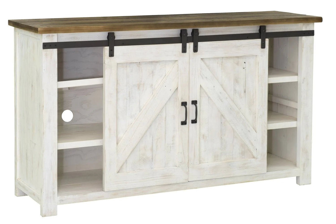 Provence Sideboard in Antique White Rustic Natural side angle - rustic sliding door sideboard by LH Imports - Whats New Furniture Portland OR