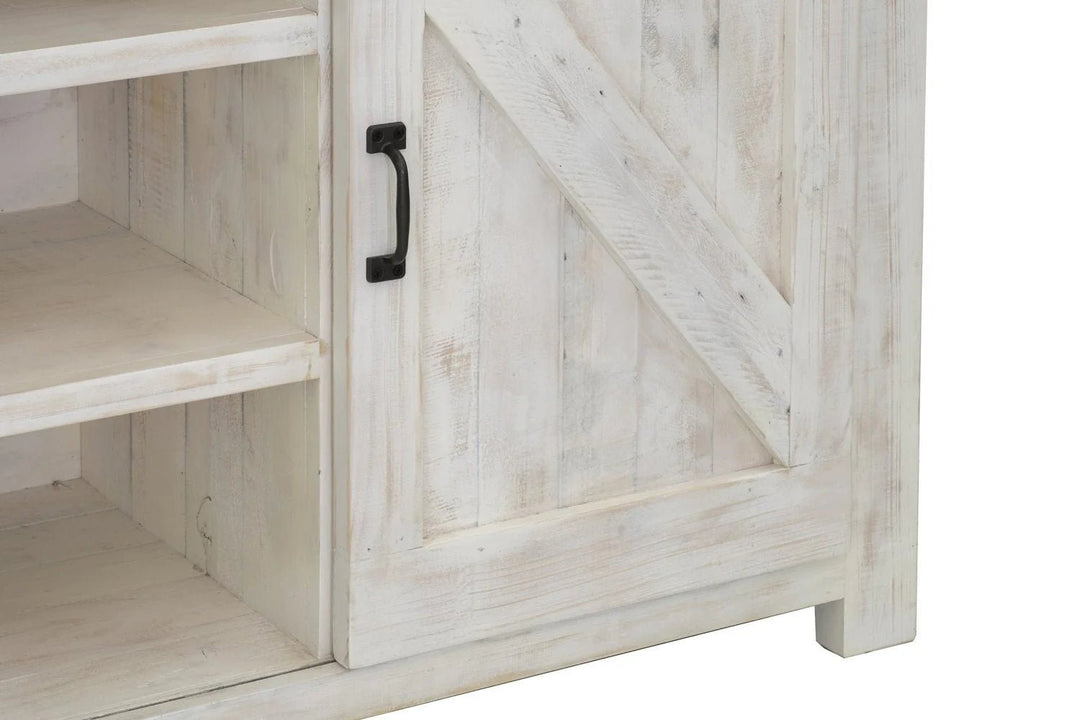 Provence Sideboard in Antique White Rustic Natural side detail - rustic sliding door sideboard by LH Imports - Whats New Furniture Portland OR