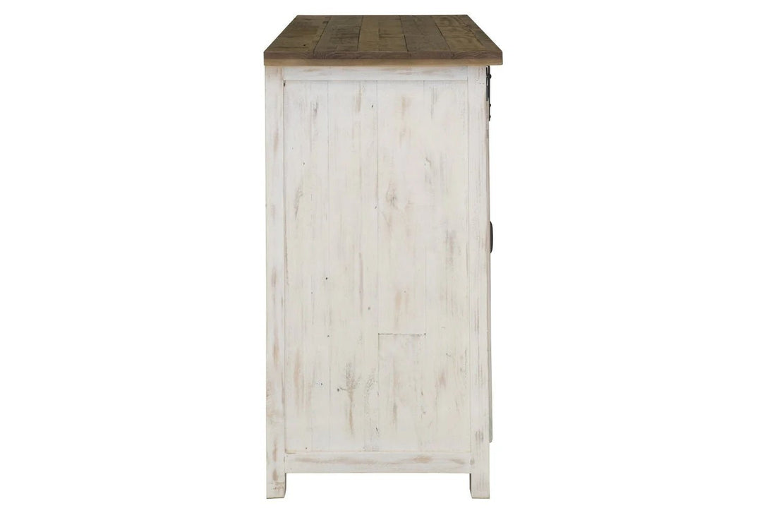 Provence Sideboard in Antique White Rustic Natural side view - rustic sliding door sideboard by LH Imports - Whats New Furniture Portland OR