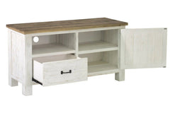 Provence Small Media Unit in Antique White Rustic Natural open door view - small media unit by LH Imports - Whats New Furniture Portland OR