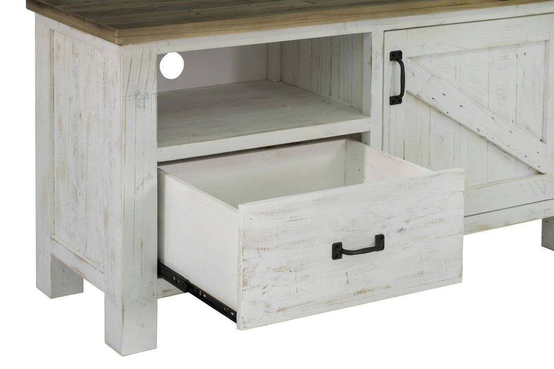 Provence Small Media Unit in Antique White Rustic Natural open storage front view - small media unit by LH Imports - Whats New Furniture Portland OR