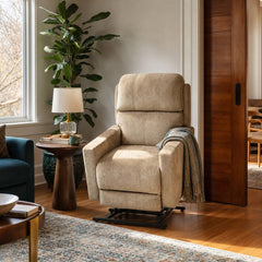 Quimby Power Lift Recliner in Polo Club Bamboo styled in a Portland Alberta Arts foursquare living room — What&