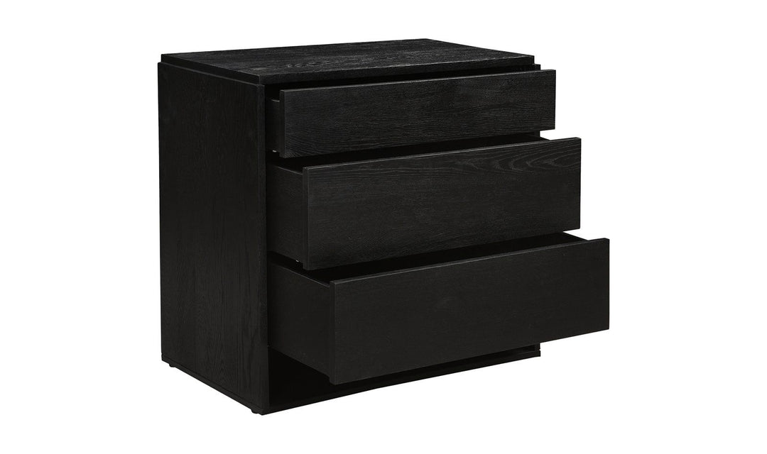 Quinton 3 Drawer Nightstand in Black side angle - black three drawer nightstand by Moe&