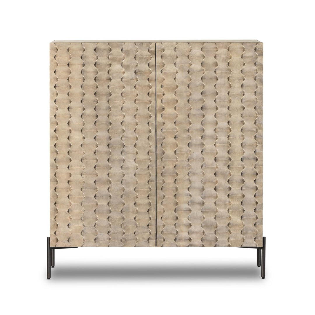 Raffael Bar Cabinet Carved Stonewash Grey Mango - Bar Cabinet by Four Hands - What&