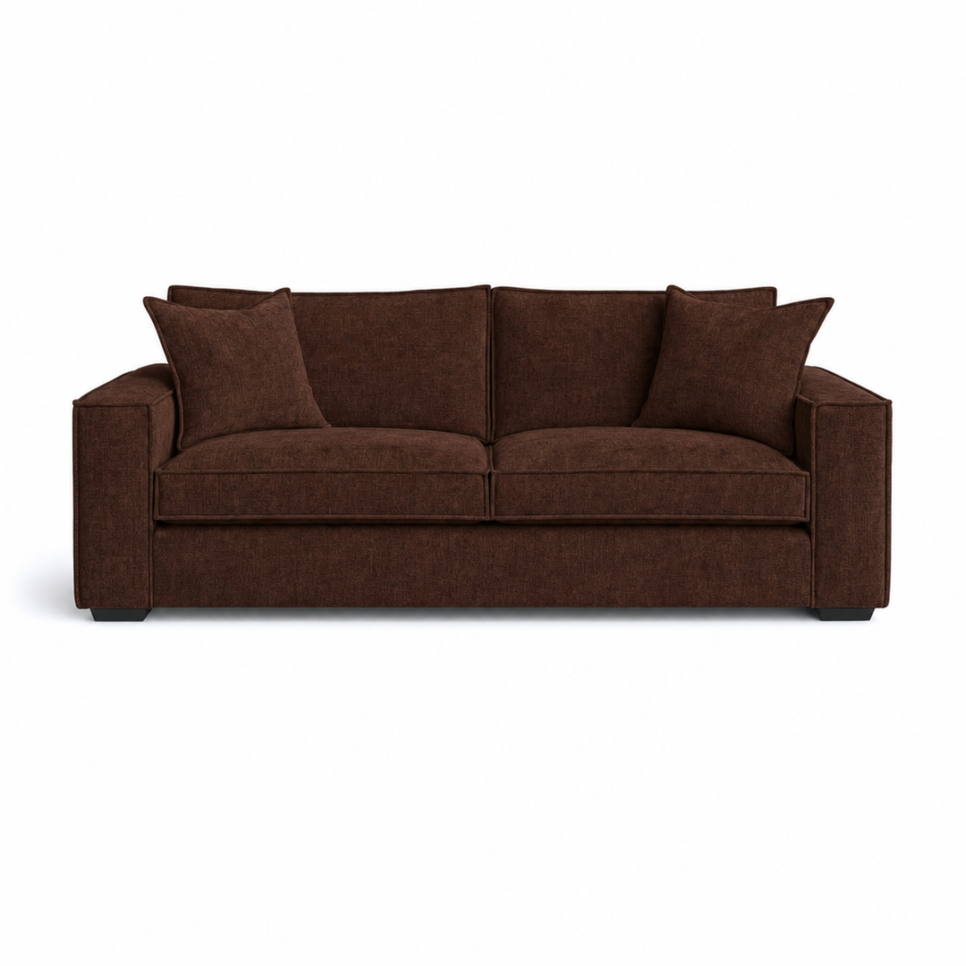 Rags Apartment Sofa in Candace Spice front view - 80 inch deep seat chenille sofa by Stylus - Whats New Furniture Portland OR