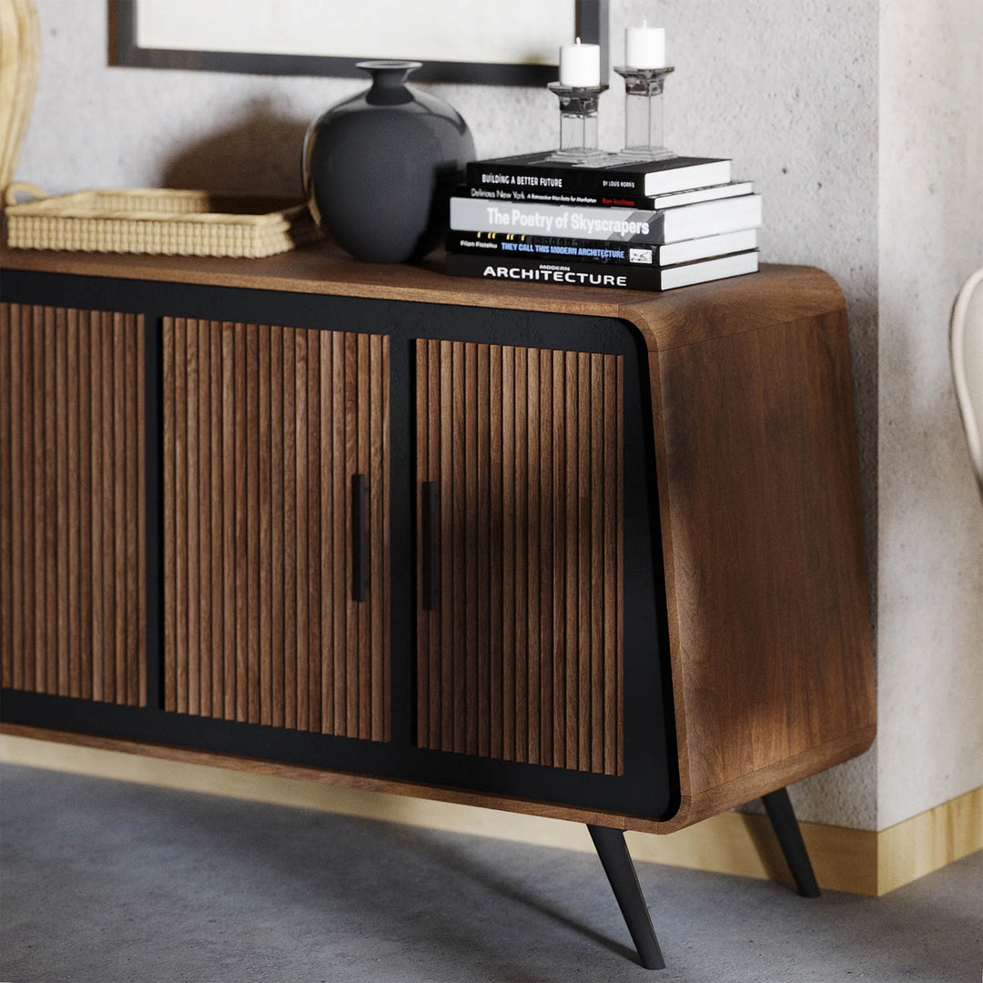 Railtown Sideboard in Raw Walnut room detail - mango wood sideboard by LH Imports - Whats New Furniture Portland OR