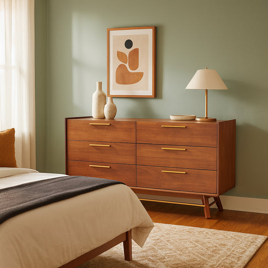 Denali/Rainier Double Dresser in walnut detail view - mid-century walnut dresser by Unique Furniture - Whats New Furniture Portland OR
