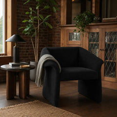 Ramsey Upholstered Sloped Arm Accent Chair Black styled in Portland converted warehouse flat with warm exposed brick and fir timber beams (no steel, no concrete) living room - What&