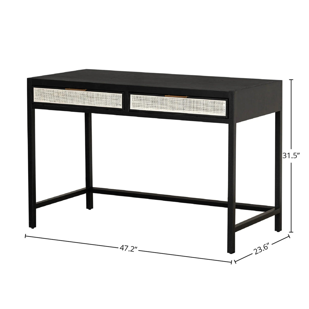 Rattan Desk in Ebony dimension view - rattan desk by LH Imports - Whats New Furniture Portland OR