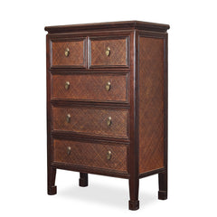 Rattan Detailed Mahogany Dresser detail view - Whats New Furniture - Portland, Oregon