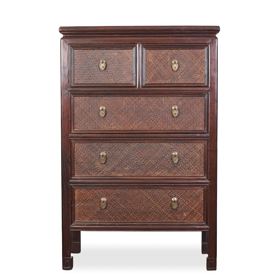 Rattan Detailed Mahogany Dresser - Whats New Furniture - Portland, Oregon