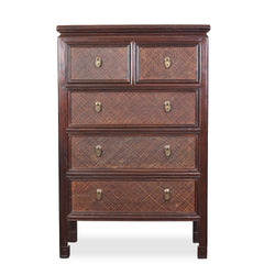 Rattan Detailed Mahogany Dresser - Whats New Furniture - Portland, Oregon