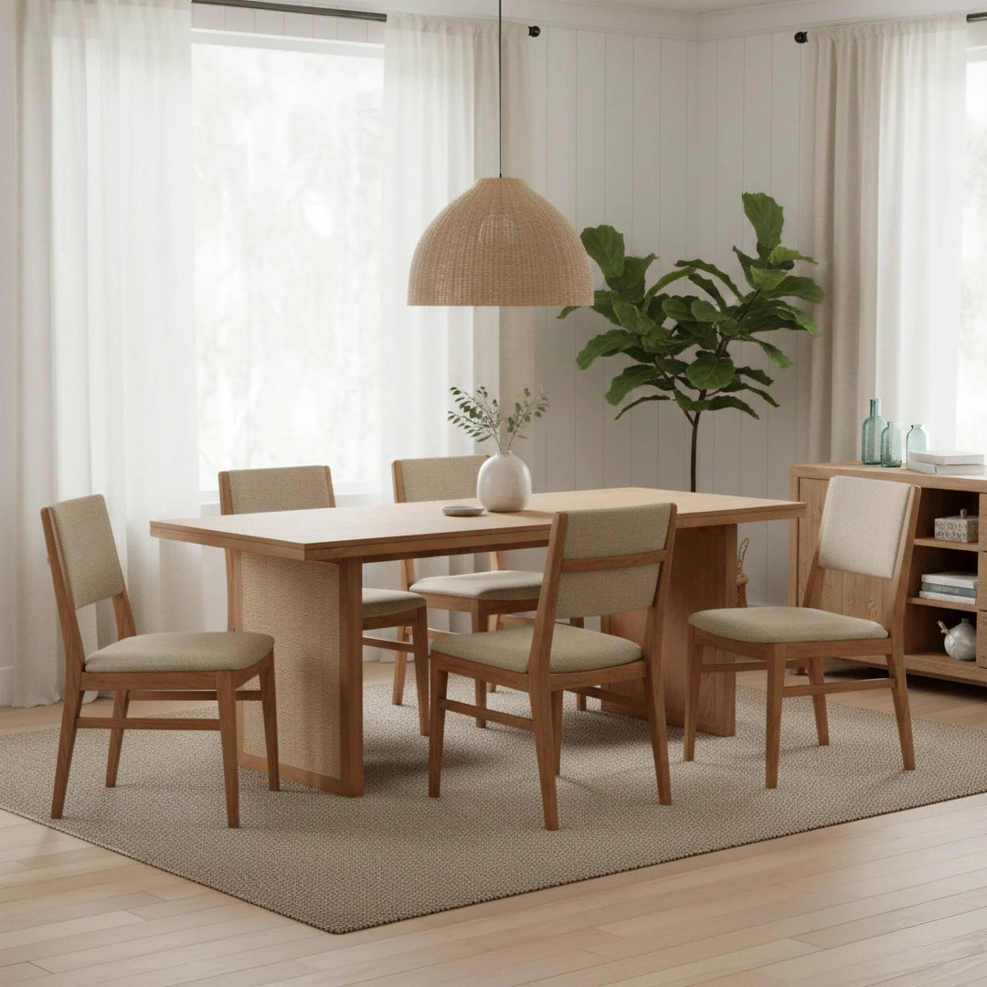 Rattan Dining Table in Light Oak living room setting - rattan dining table by LH Imports - Whats New Furniture Portland OR