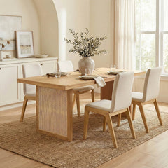 Rattan Dining Table in Light Oak styled room setting - rattan dining table by LH Imports - Whats New Furniture Portland OR