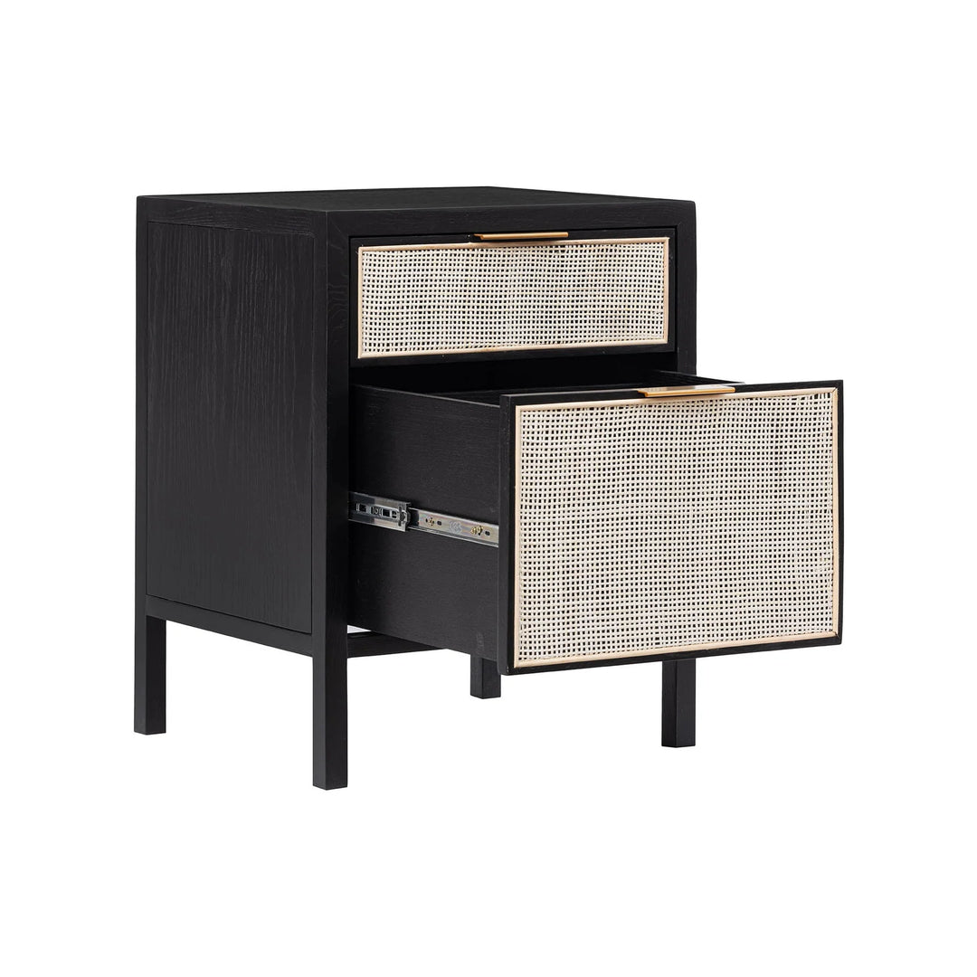 Rattan Filing Cabinet in Ebony variant open front view - two drawer filing cabinet by LH Imports - Whats New Furniture Portland OR