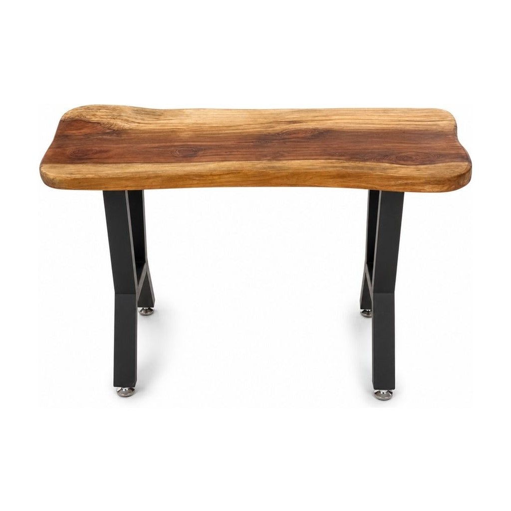 Redwood mid-century coffee table with compact low rectangular top and sculptural wood grain.