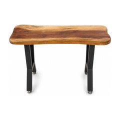 Redwood mid-century coffee table with compact low rectangular top and sculptural wood grain.