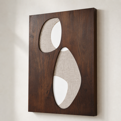 Reidpark wood and fabric mixed-media wall art angled detail showing layered texture
