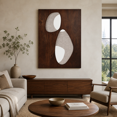 Reidpark mixed-media wall art styled vertically in a warm modern living room