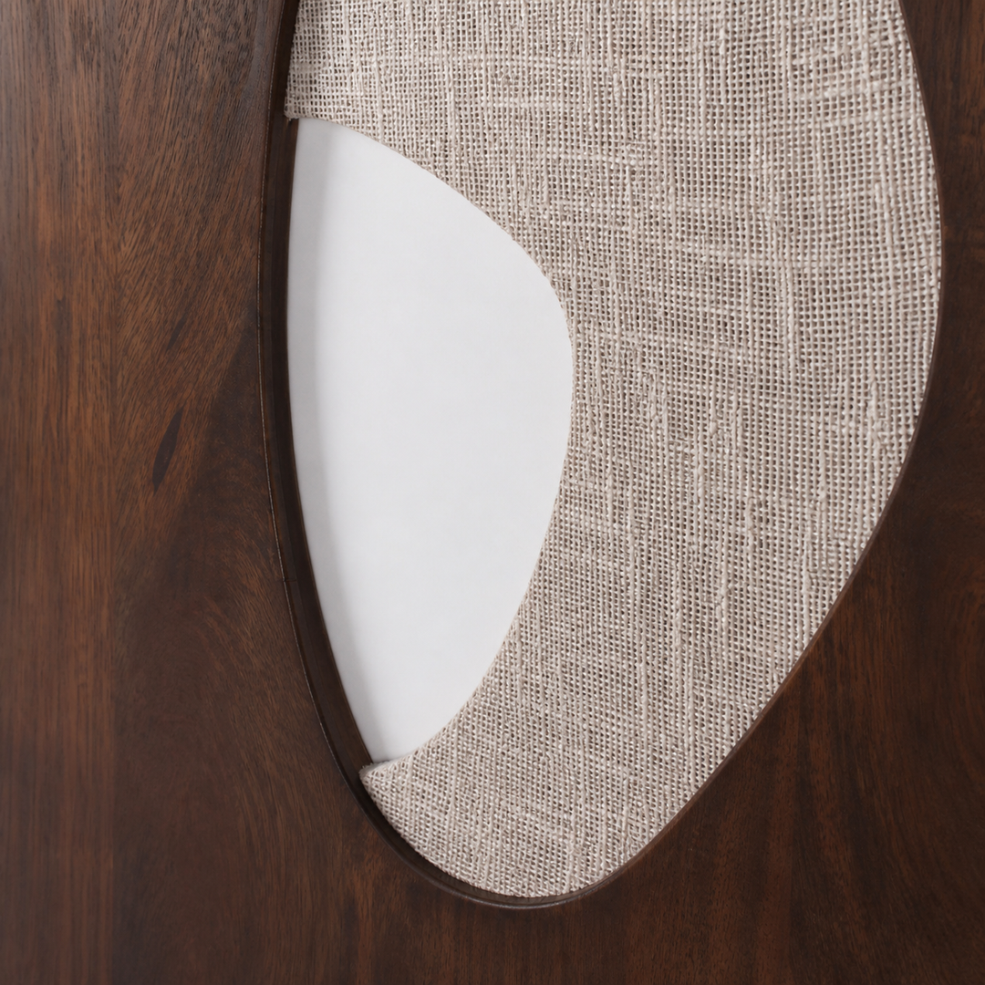 Reidpark mixed-media wall art material detail showing walnut wood and woven jute texture