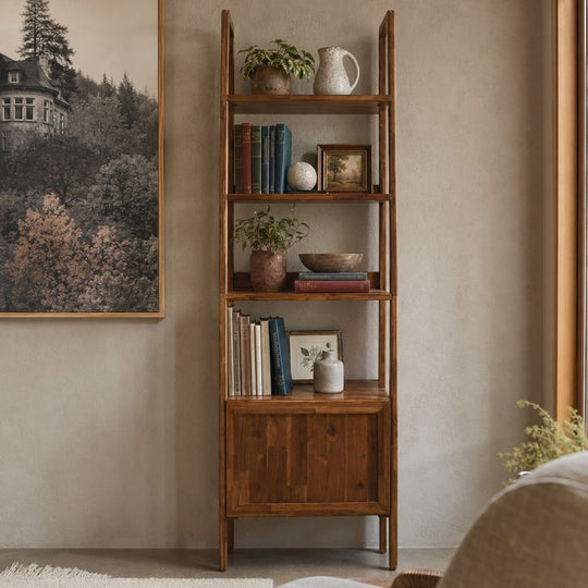 Remix Bookcase styled in a bright mid-century modern Portland home library - Whats New Furniture