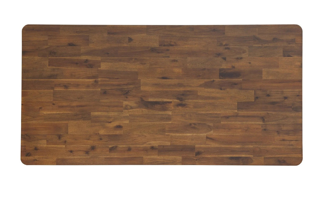 Remix Dining Table in acacia detail view - solid acacia dining table - Whats New Furniture Portland OR