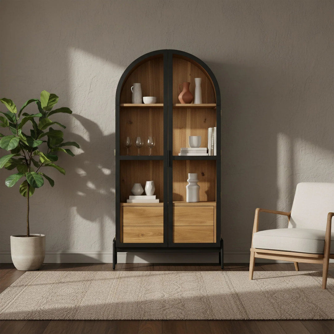 Remix Display Cabinet in Black Brown room setting - arched display cabinet by LH Imports - Whats New Furniture Portland OR