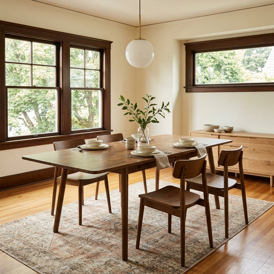 Remix Extension Dining Table in acacia configuration shot - acacia extension dining table - Whats New Furniture Portland OR