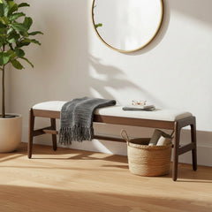Remix Upholstered Bench in Cream variant finish swatch - upholstered acacia bench by LH Imports - Whats New Furniture Portland OR