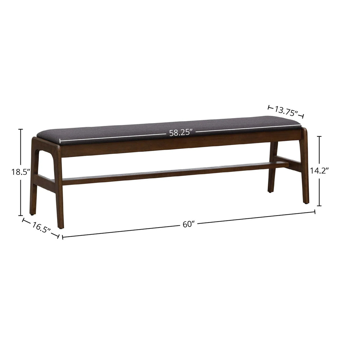 Remix Upholstered Bench in Grey spec sheet - upholstered acacia bench by LH Imports - Whats New Furniture Portland OR