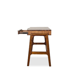 Remix Writing Desk in Estelle Brown detail view - acacia mid-century writing desk - Whats New Furniture Portland OR