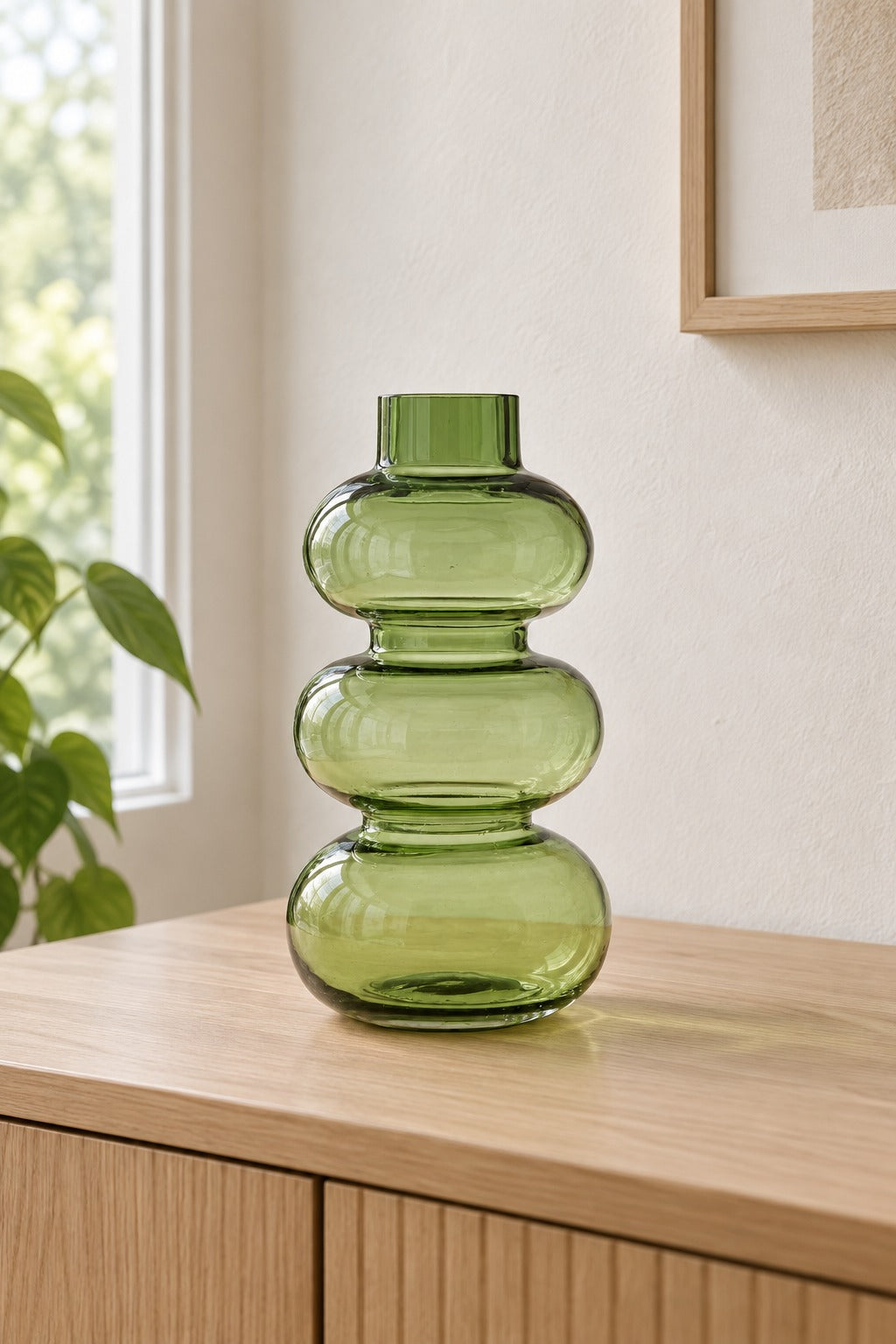 Renethorne 12-Inch Vase in Green styled in a Portland home — lifestyle view