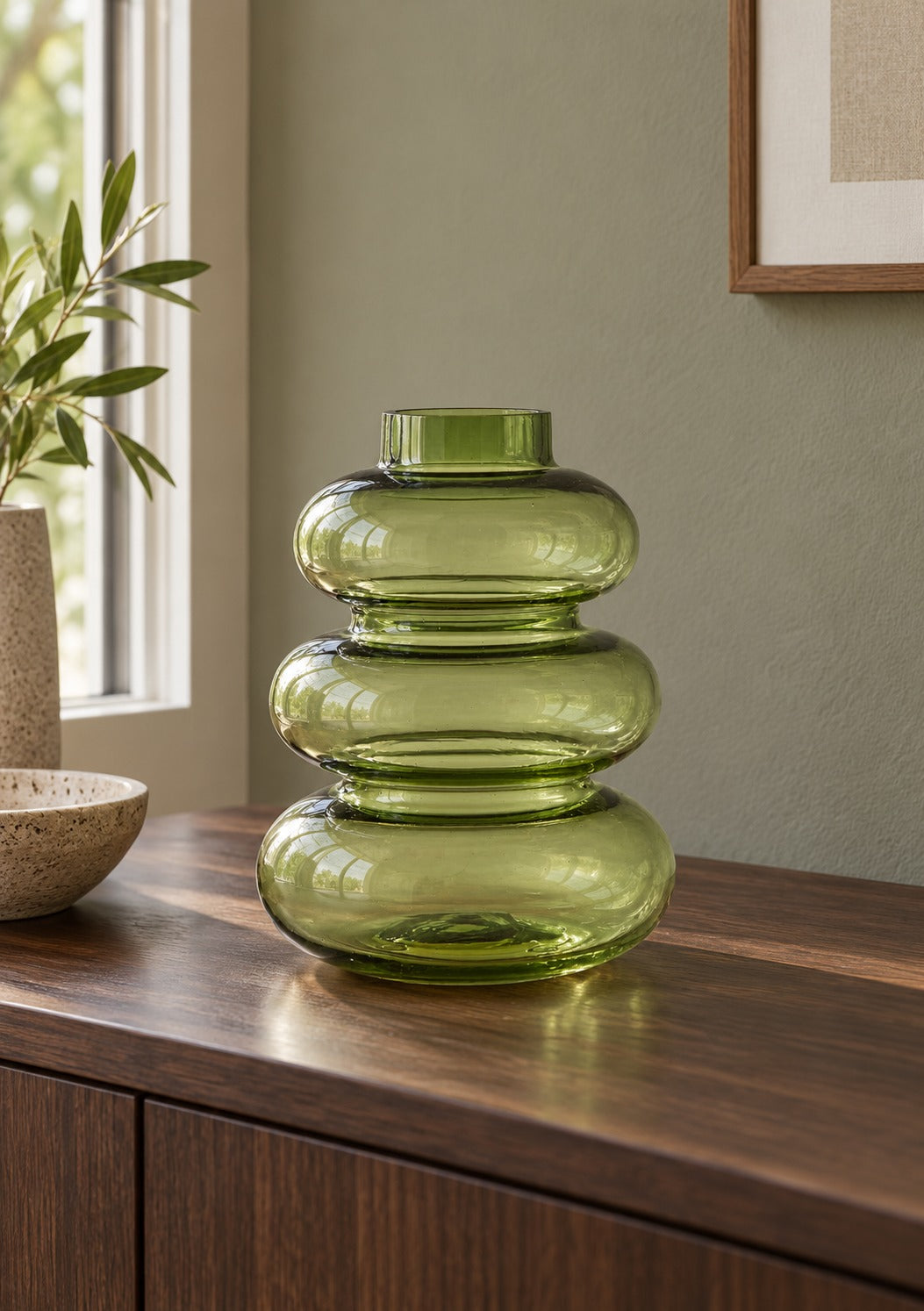 Renethorne 9-Inch Vase in Green styled in a Portland home — lifestyle view