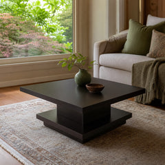 Reston 3 Piece Square Coffee And End Table Set Cappuccino styled in Portland Sellwood cottage living room - What&