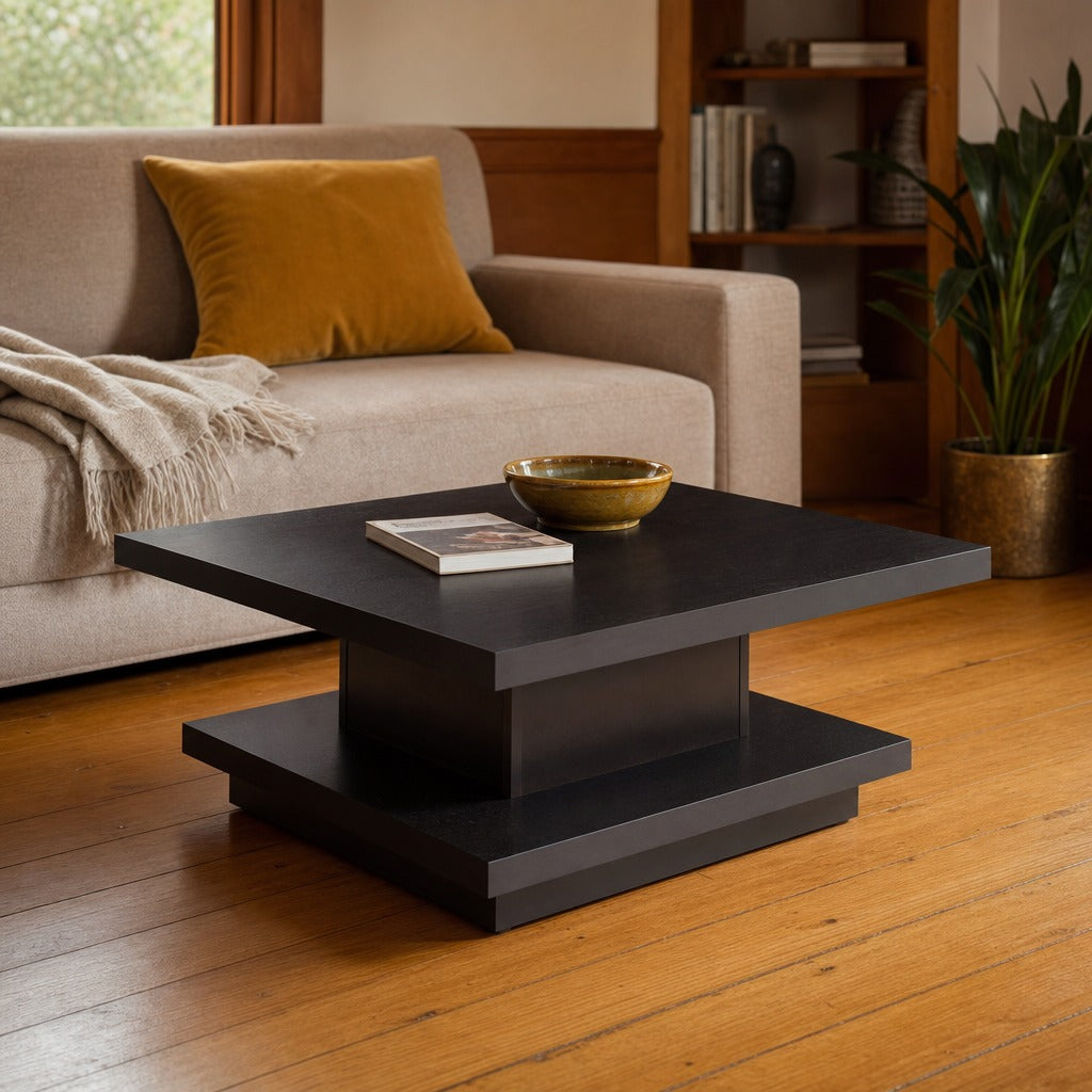 Reston Square Engineered Wood Coffee Table With Casters Cappuccino styled in Portland Hawthorne Craftsmbungalow living room - What&