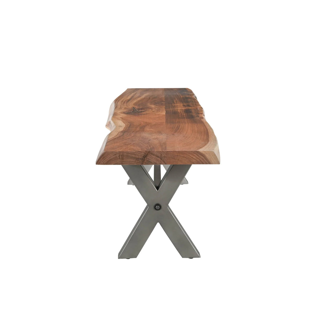 Restore Live Edge Bench in Solid Acacia end view - live edge bench by LH Imports - Whats New Furniture Portland OR