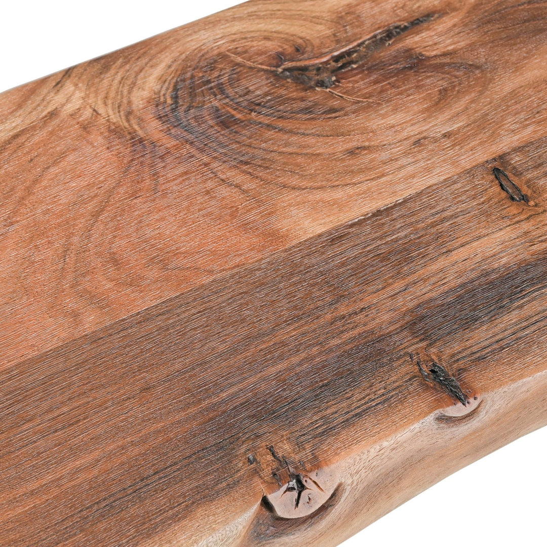 Restore Live Edge Bench in Solid Acacia wood grain closeup - live edge bench by LH Imports - Whats New Furniture Portland OR